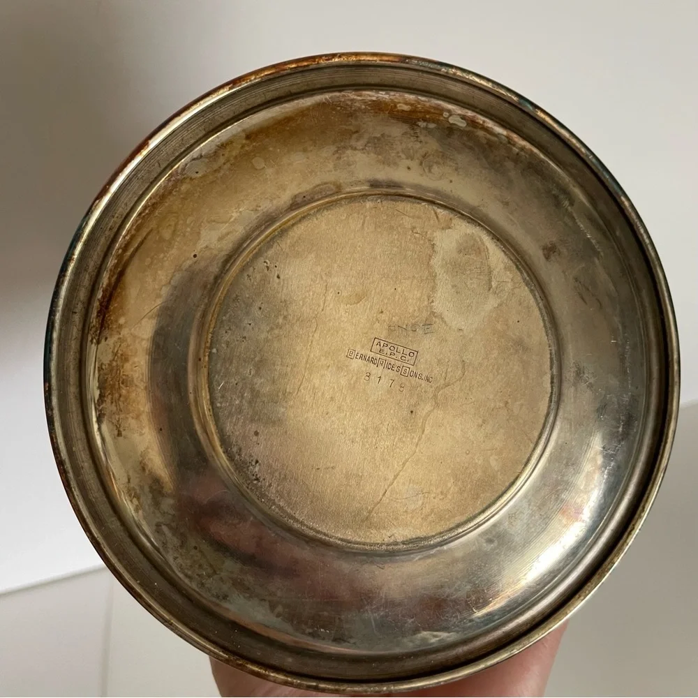 Apollo EPC Vintage Silverplate Silver Patina Cream Pot Attached Saucer Plate